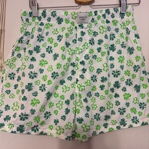 American Eagle Outfitters White Shorts with Green Clover Print